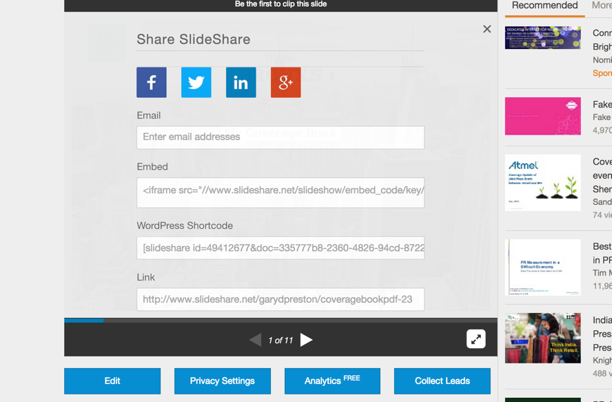 How to make a PR portfolio in minutes using SlideShare Coveragebook